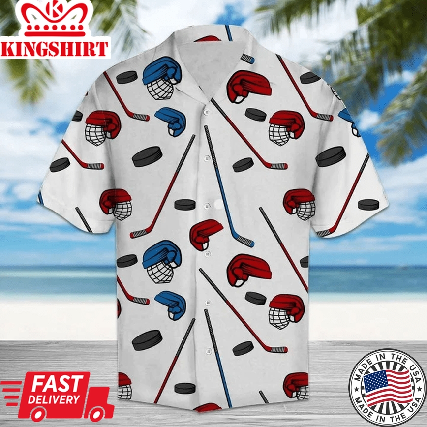 Amazing Hockey Helmet And Gloves Pattern Trendy Hawaiian Shirt