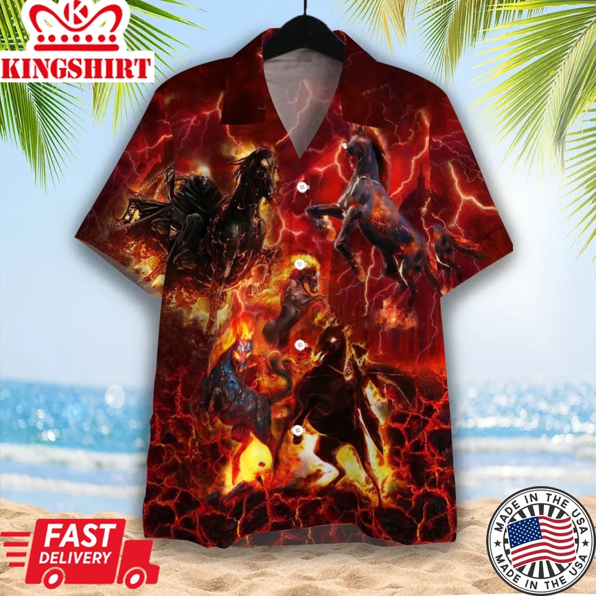 Amazing Horse King In The Fire Trendy Hawaiian Shirt