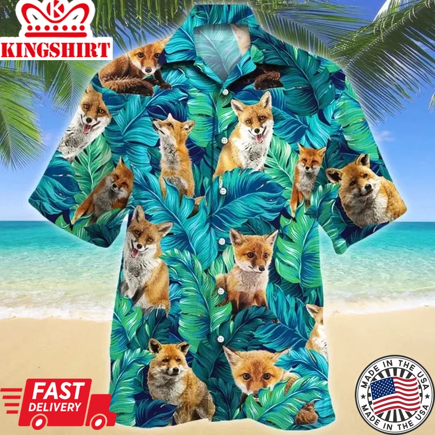 Amazing Leaves Jungle Gift For Fox Lovers Trendy Hawaiian Shirt, Summer Hawaii Shirt Family Shirt