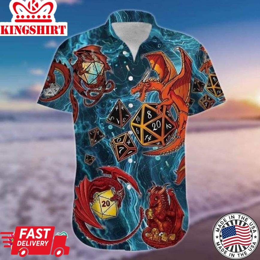 Amazing Lucky Dragon Playing Dice Blue Hawaiian Shirt