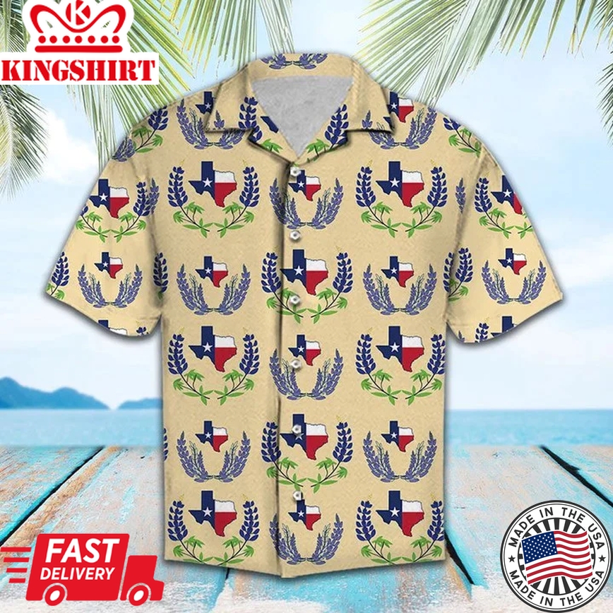 Amazing Map And Flag Of Texas Bluebonnet Pattern Trendy Hawaiian Shirt