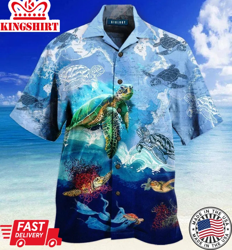 Amazing Sea Turtle Map Trendy Hawaiian Shirt, Turtle Lover Trendy Hawaiian Shirt For