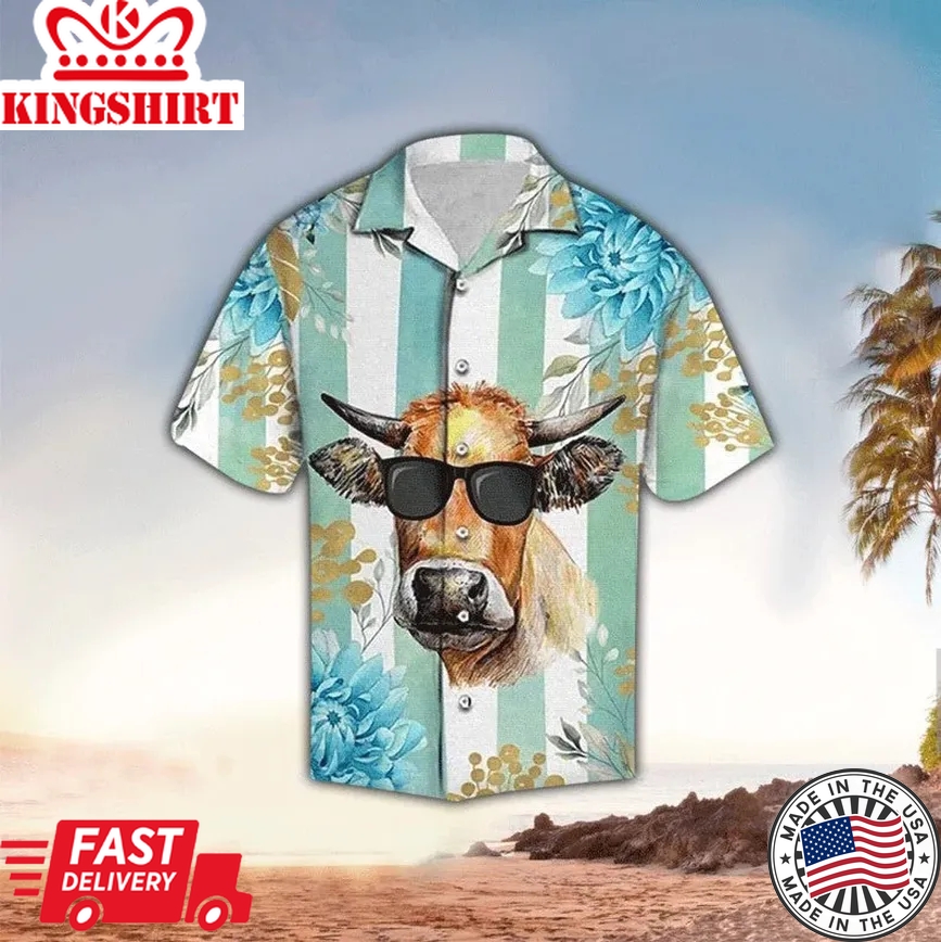 Amazing Tropical Cow 3D All Over Printed Unisex Trendy Hawaiian Shirt Hawaii Shirt Men