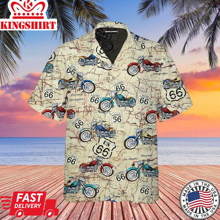 Amazing Vintage Motorcycle On Route 66 Trendy Hawaiian Shirt For