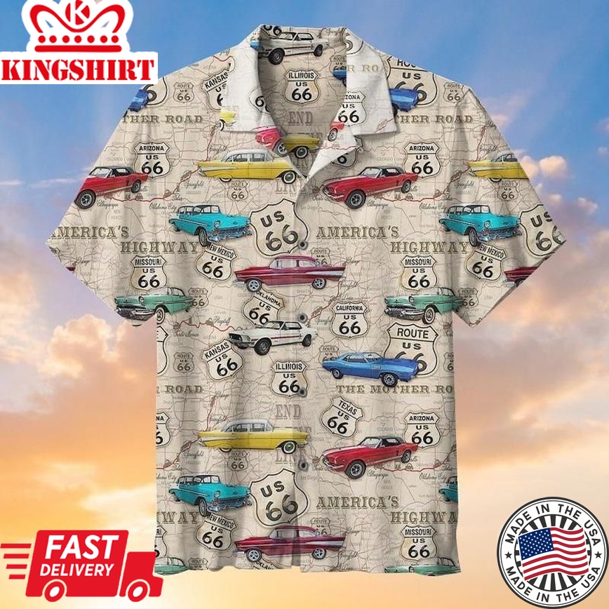 Amazing Vintage Muscle Car On Route Hawaiian Shirt, Aloha Shirt, Casual Shirts, Shirt For Men, Short Sleeves Shirt, Beach Shirt