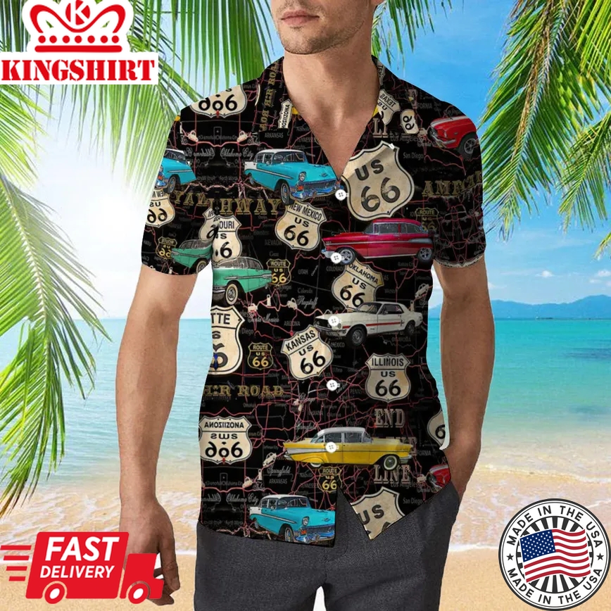 Amazing Vintage Muscle Car On Route Trendy Hawaiian Shirt