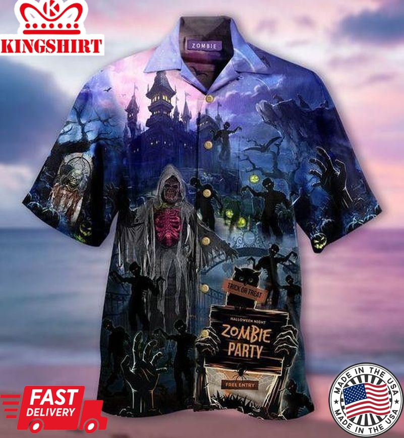 Amazing Zombies Party Halloween Trendy Hawaiian Shirt, Unisex Print Aloha Short Sleeve Casual Shirt