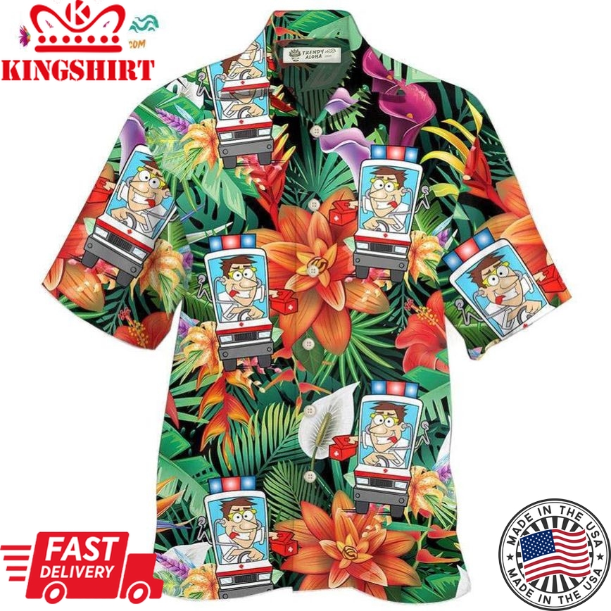 Ambulance Driver Tropical Floral Style Hawaiian Shirt