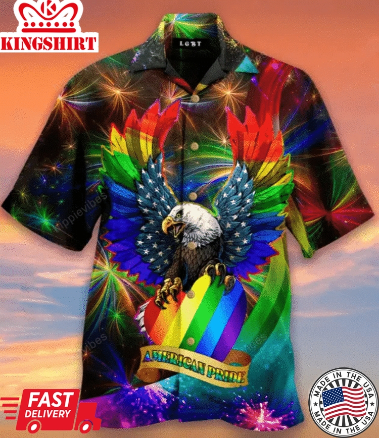 Ameriacan Gay Hawaiian Shirt, Lgbt Eagle American Pride Glow Style Hawaiian Shirt