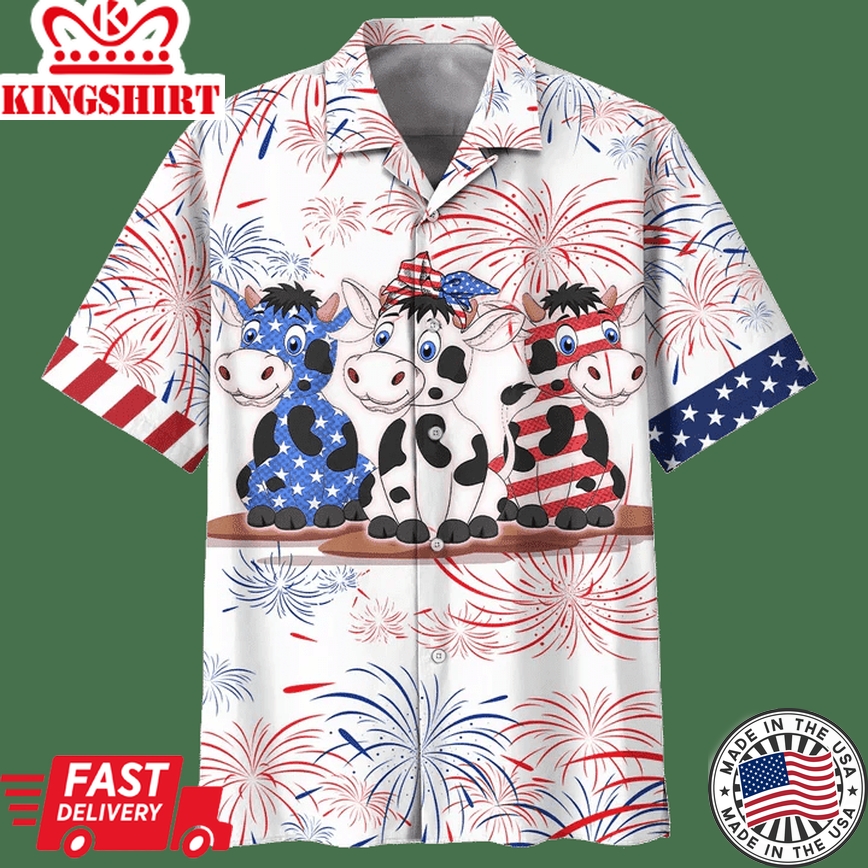 America Cow Background Design Trendy Hawaiian Shirt, Trendy Hawaiian Shirt Men