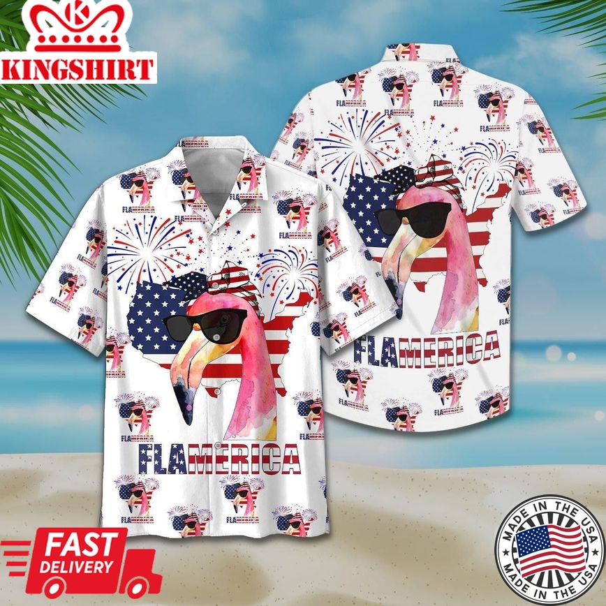 America Flag Flamingo Trendy Hawaiian Shirt