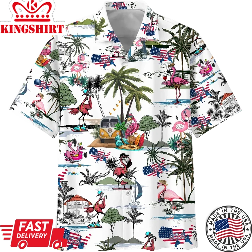 America Flamingo Style Trendy Hawaiian Shirt