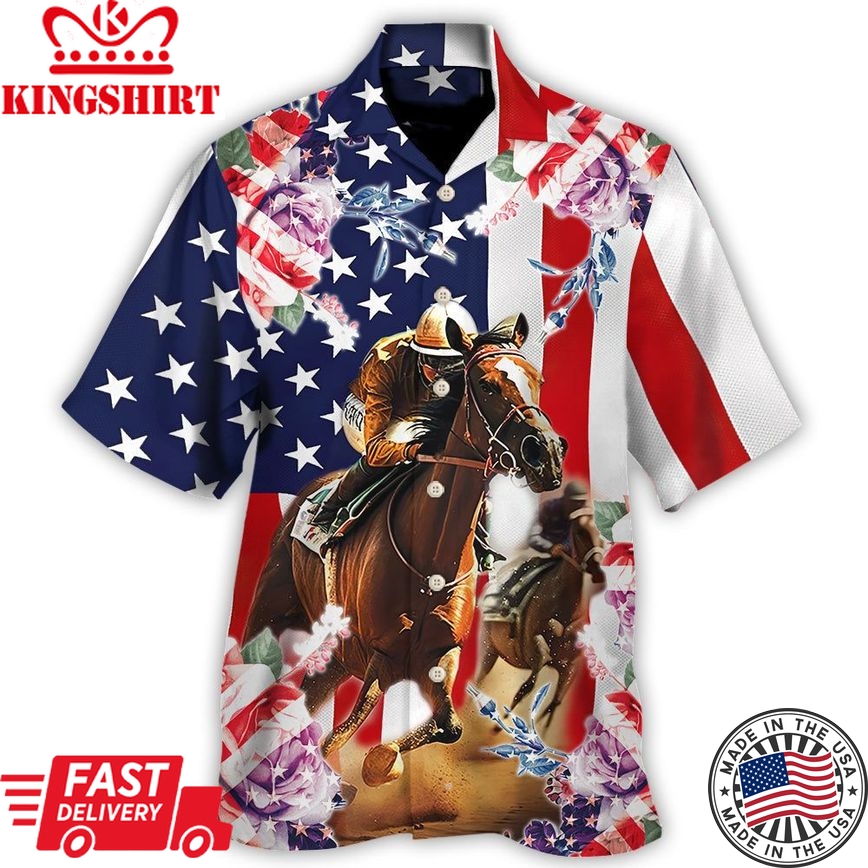 America Horse Racing Rose Hawaiian Shirt