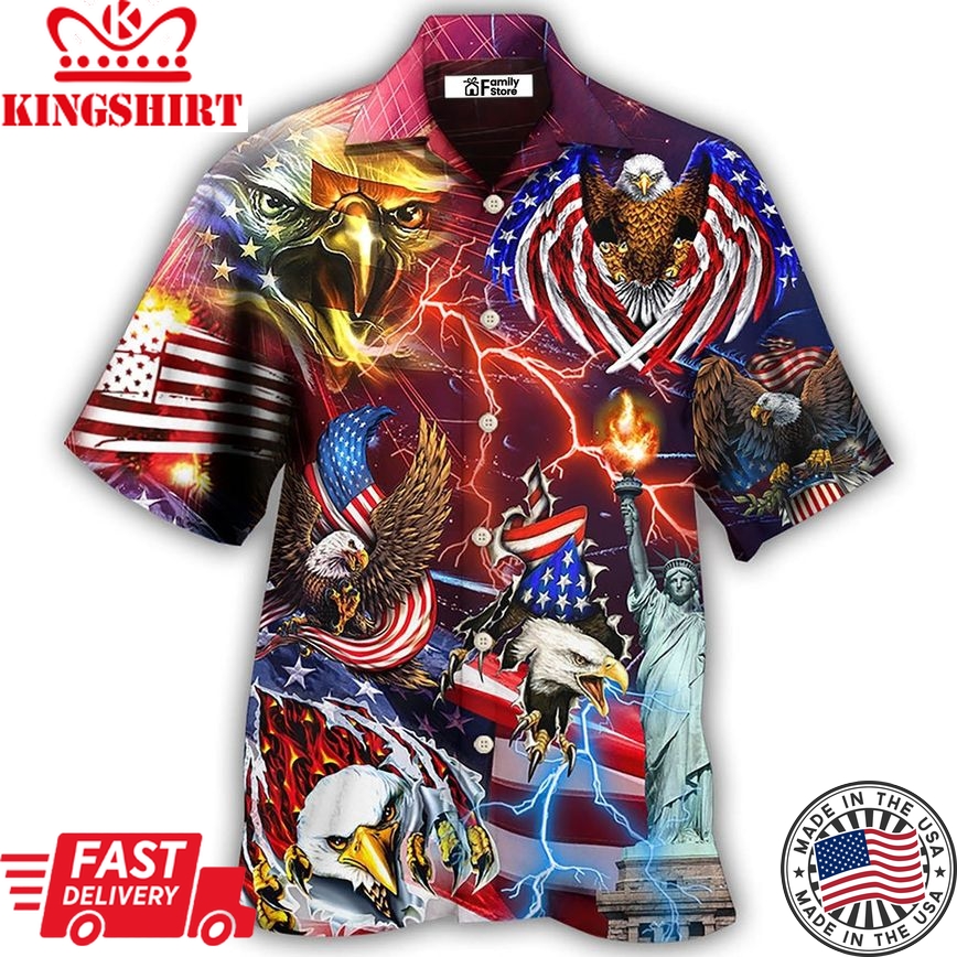 America Independence Day Eagle Lighting Hawaiian Shirt