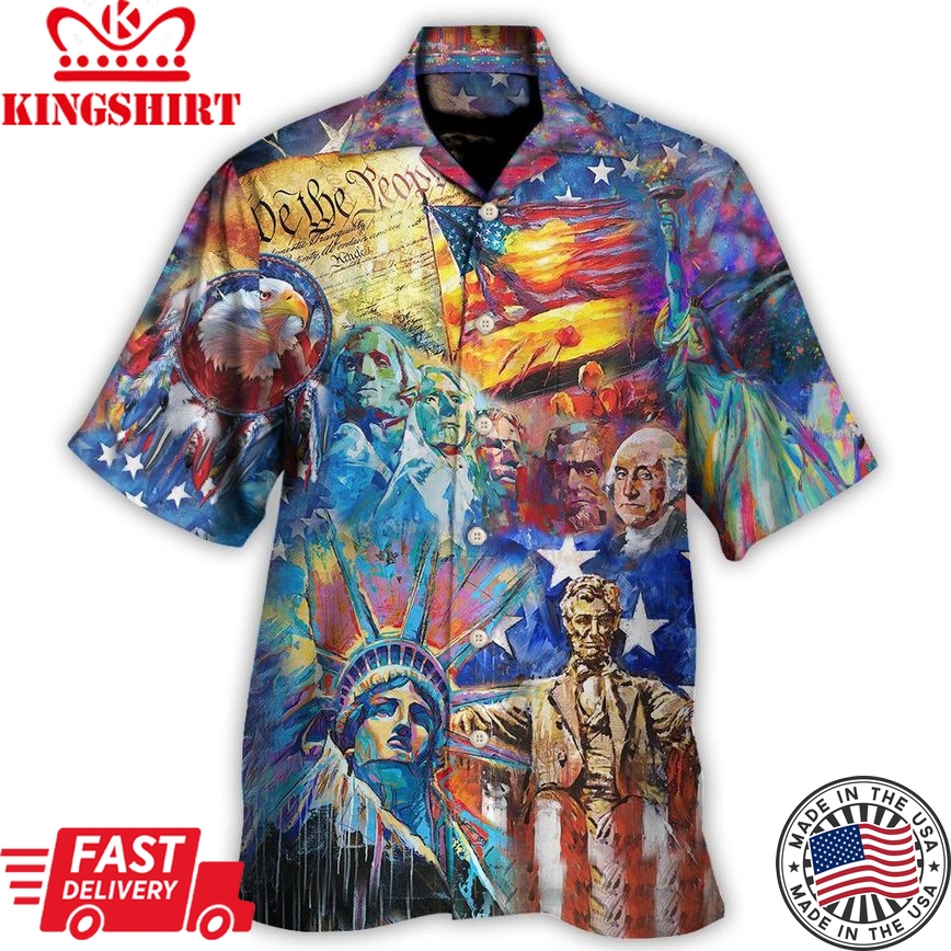 America My Patriotic Heart Beats Red White And Blue Hawaiian Shirt