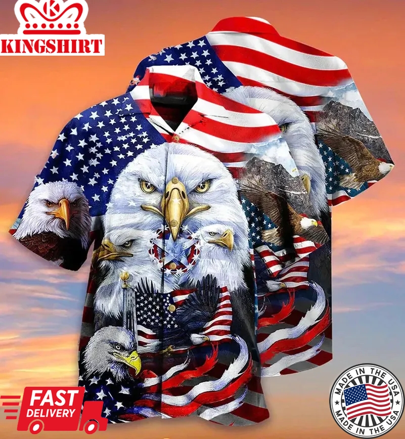 America Proud Happy Day Cool Eagle Us Flag Pattern Trendy Hawaiian Shirt