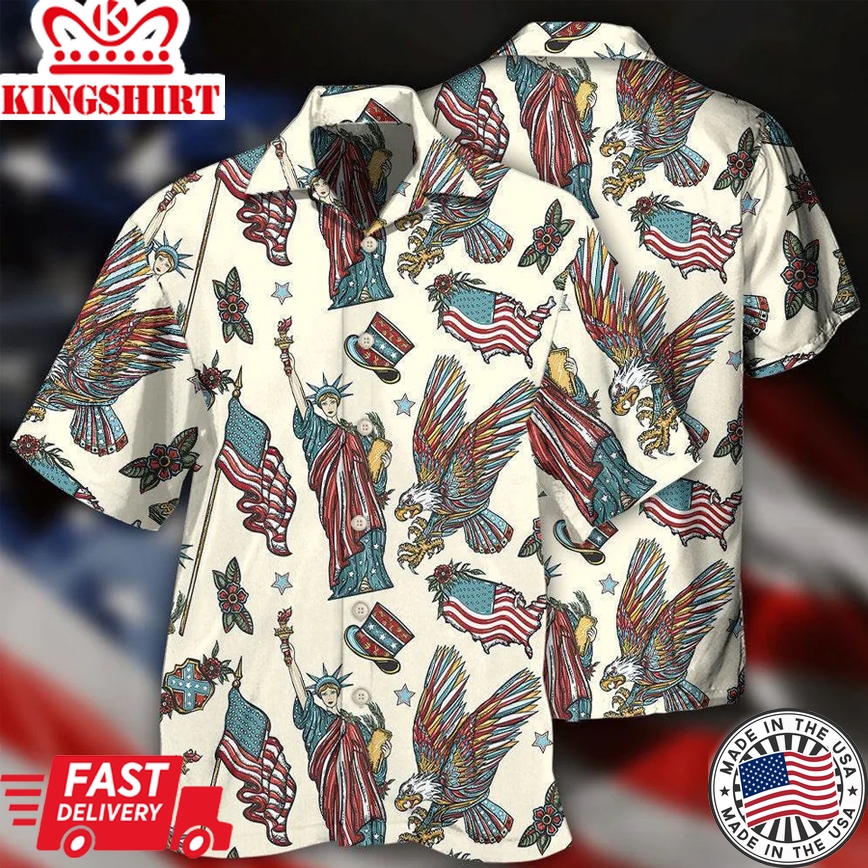 America Symbols Basic Style Trendy Hawaiian Shirt For Men, 4Th Of July Shirt