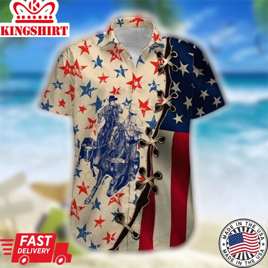 America Team Roping Trendy Hawaiian Shirt For Men, Trendy Hawaiian Shirt For Woman