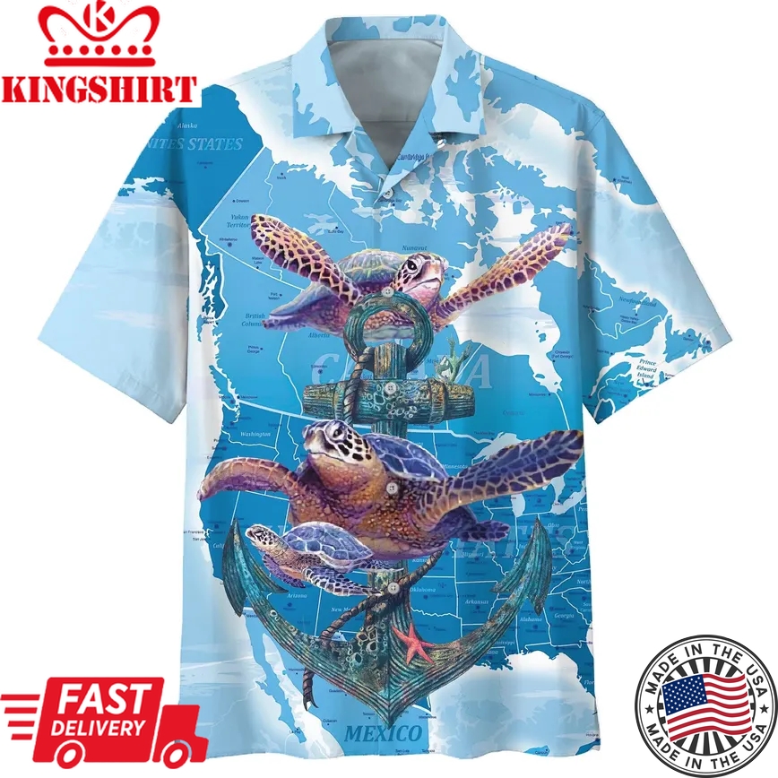 America Turtle Anchor Trendy Hawaiian Shirt, Turtle Lover Trendy Hawaiian Shirt For