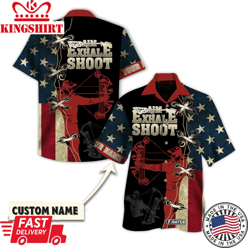 American Archery Aim Exhale Shoot Hawaiian Custom Name Trendy Hawaiian Shirt