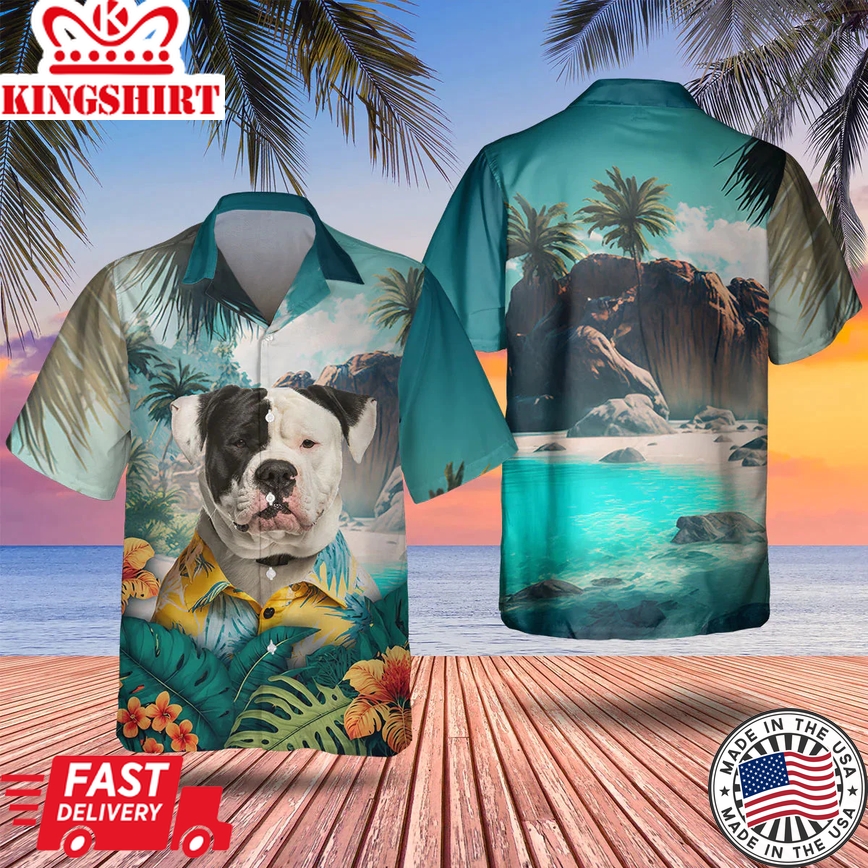 American Bulldog 3D All Over Printed Trendy Hawaiian Shirt For Men, Dog Trendy Hawaiian Shirt, Men's Hawaii Shirt, Summer Gifts For Dog Lover