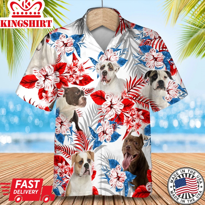 American Bulldog Trendy Hawaiian Shirt, Summer Aloha Shirt, Men Trendy Hawaiian Shirt, Women Trendy Hawaiian Shirt