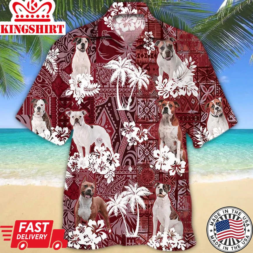 American Bulldog Trendy Hawaiian Shirt, Tropical Shirts, Gift For Him, Funny Trendy Hawaiian Shirts