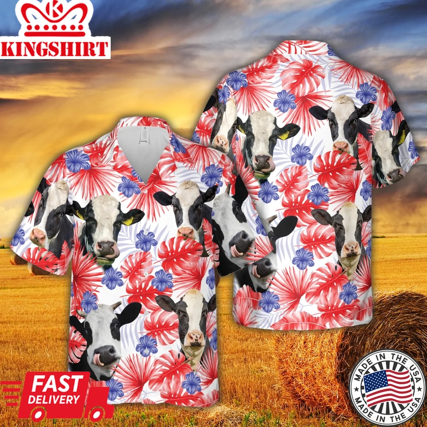 American Colors Holstein Friesian Cattle All Printed 3D Trendy Hawaiian Shirt