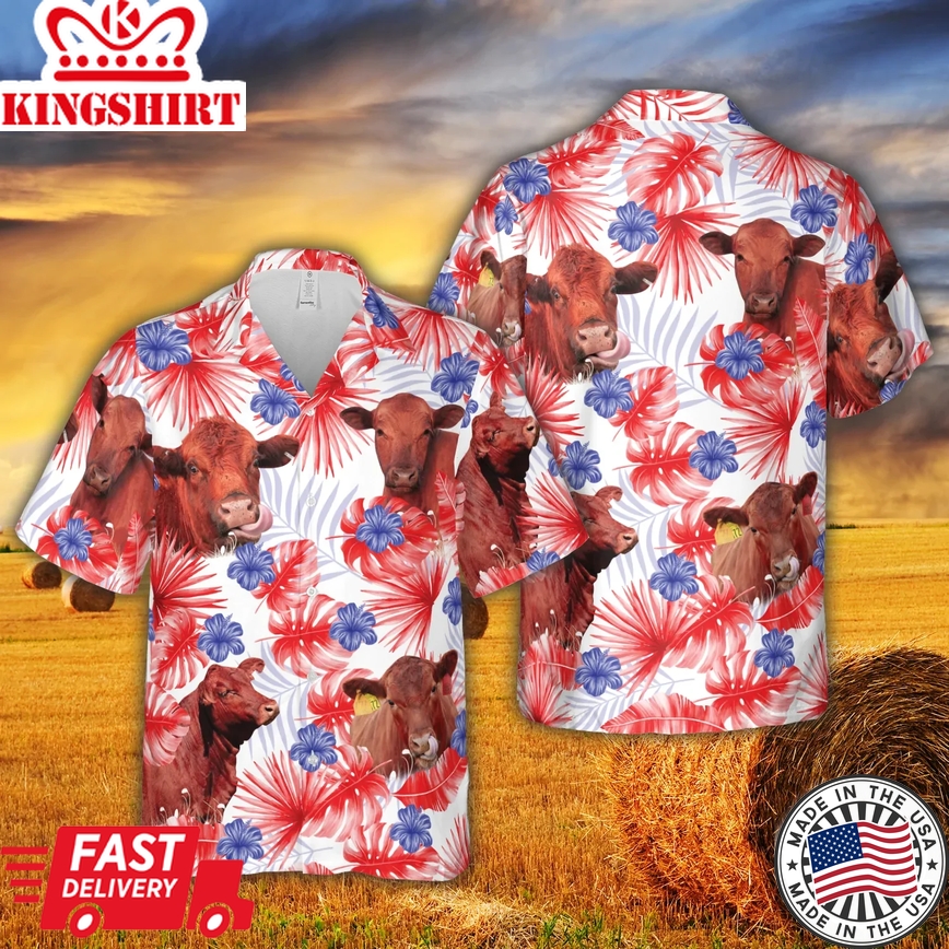 American Colors Red Angus Trendy Hawaiian Shirt, Cow Trendy Hawaiian Shirt, Summer Gifts For Men And Women