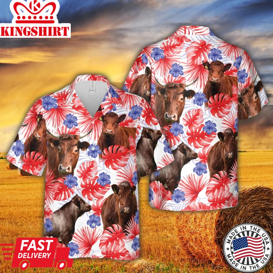 American Colors Shorthorn 3D Trendy Hawaiian Shirt, Cow Trendy Hawaiian Shirt, Summer Gifts For Men And Women