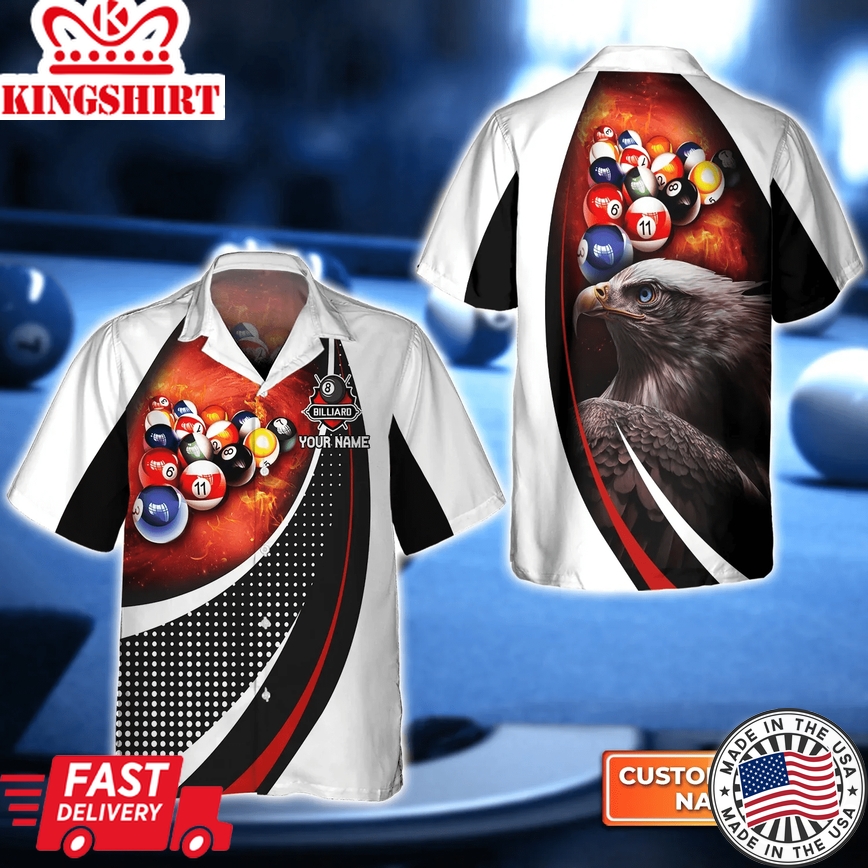 American Eagle Billiard Team Pool 8 Ball 3D Trendy Hawaiian Shirt, Billiard Team Shirt, Billiard Shirt For Men And Women