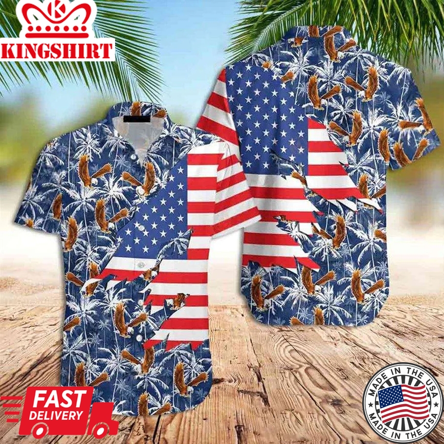 American Eagle Trendy Hawaiian Shirt Amazing American Palm Tree Independence Day Shirt For Men And Women