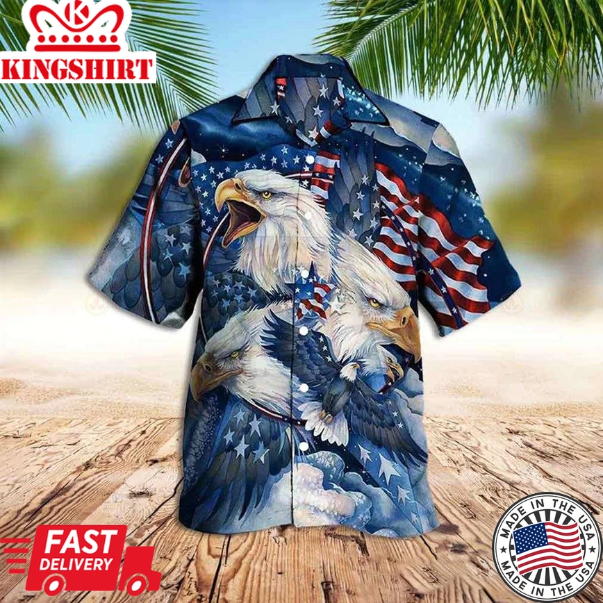 American Eagle Trendy Hawaiian Shirt, Amazing Eagle American Flag Shirt For Men And Women