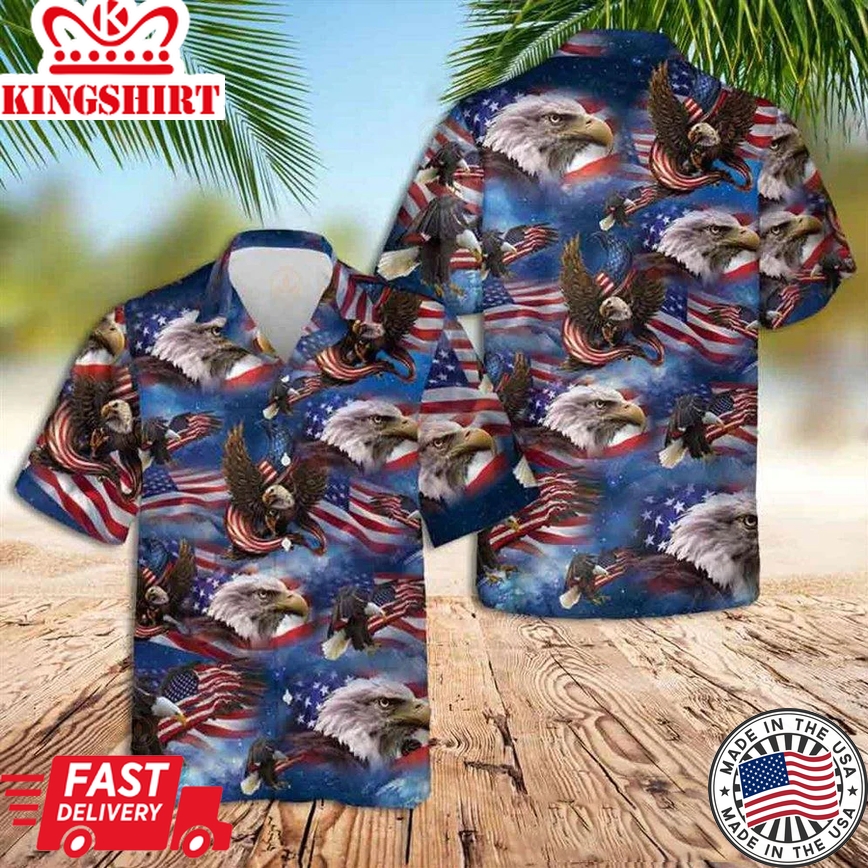 American Eagle Trendy Hawaiian Shirt, Best Patriotic 4Th Of July Trendy Hawaiian Shirt