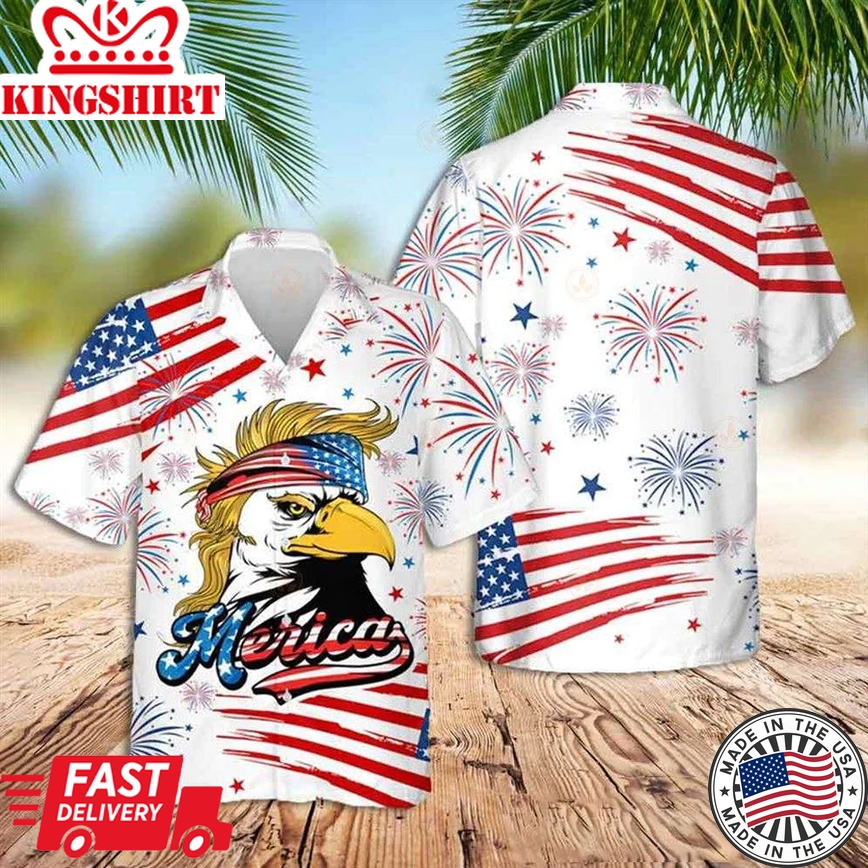 American Eagle Trendy Hawaiian Shirt, Cool Usa Eagle Patriotic 4Th Of July Trendy Hawaiian Shirt