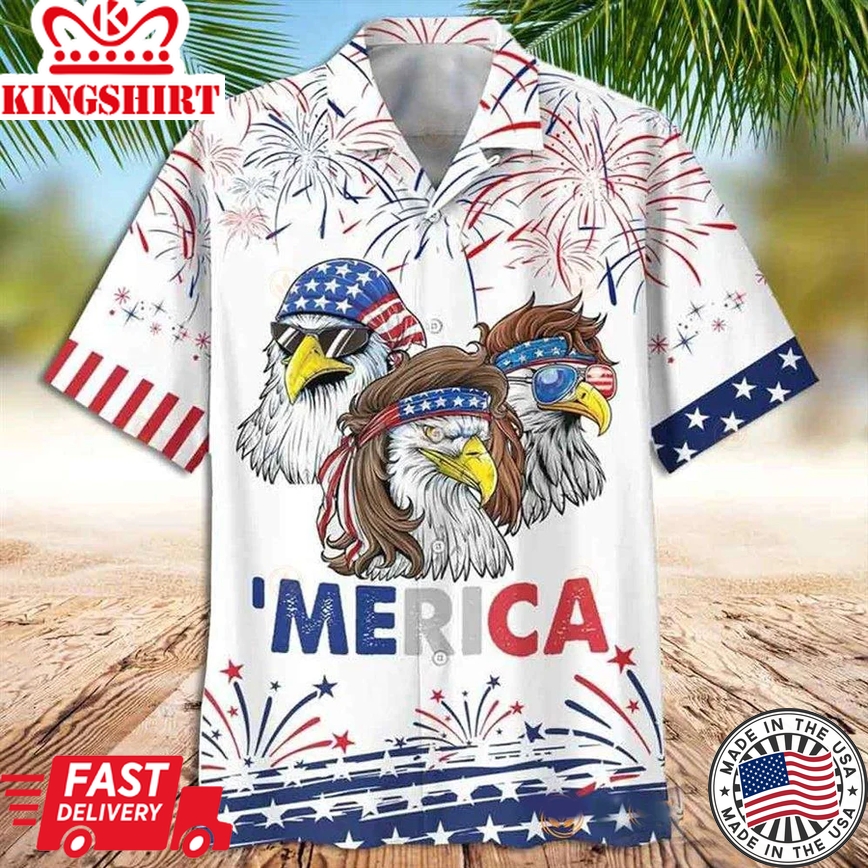 American Eagle Trendy Hawaiian Shirt Merican Eagle Happy Independence Day