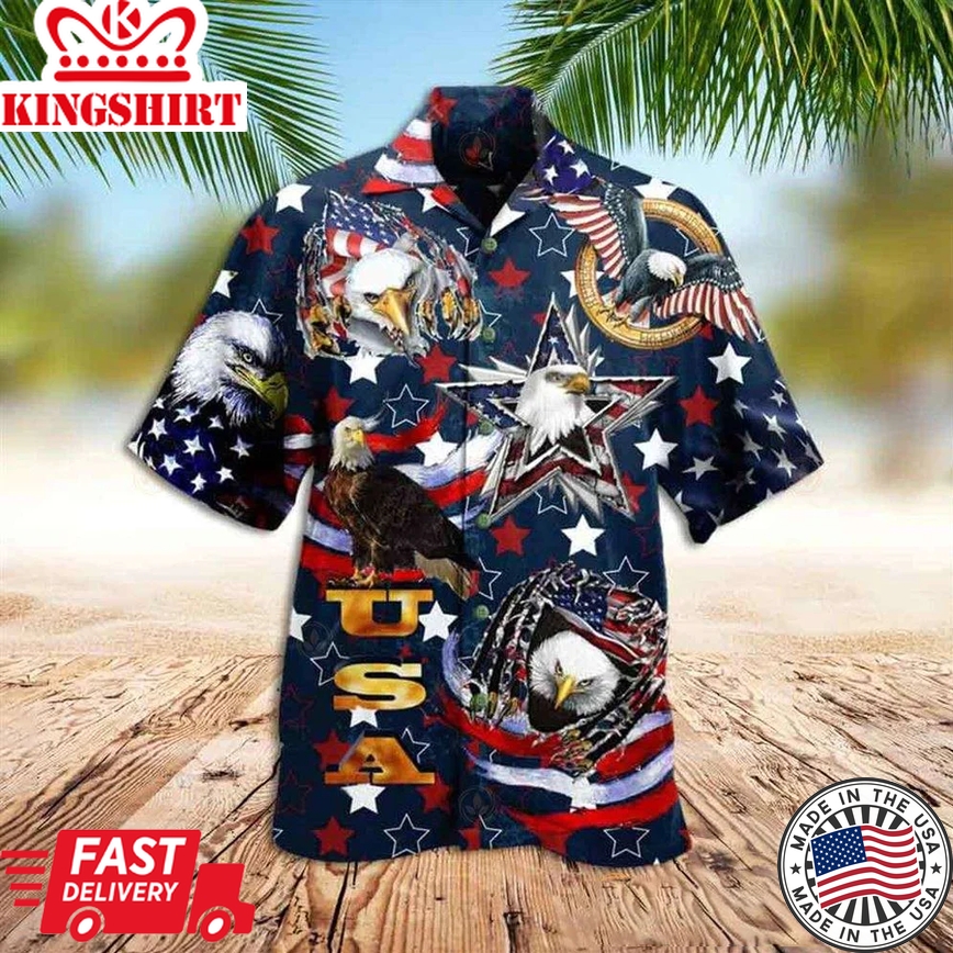 American Eagle Trendy Hawaiian Shirt Usa Happy Independence Day