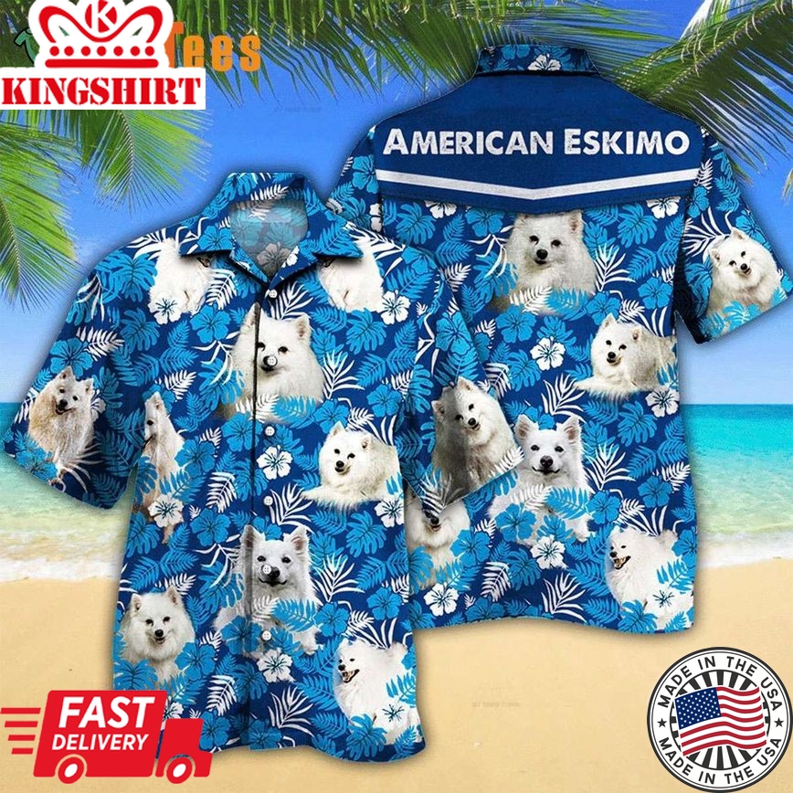 American Eskimo Dog Lovers Blue Floral Trendy Hawaiian Shirt, Dog Trendy Hawaiian Shirt Perfect Gifts For Your Loved Ones