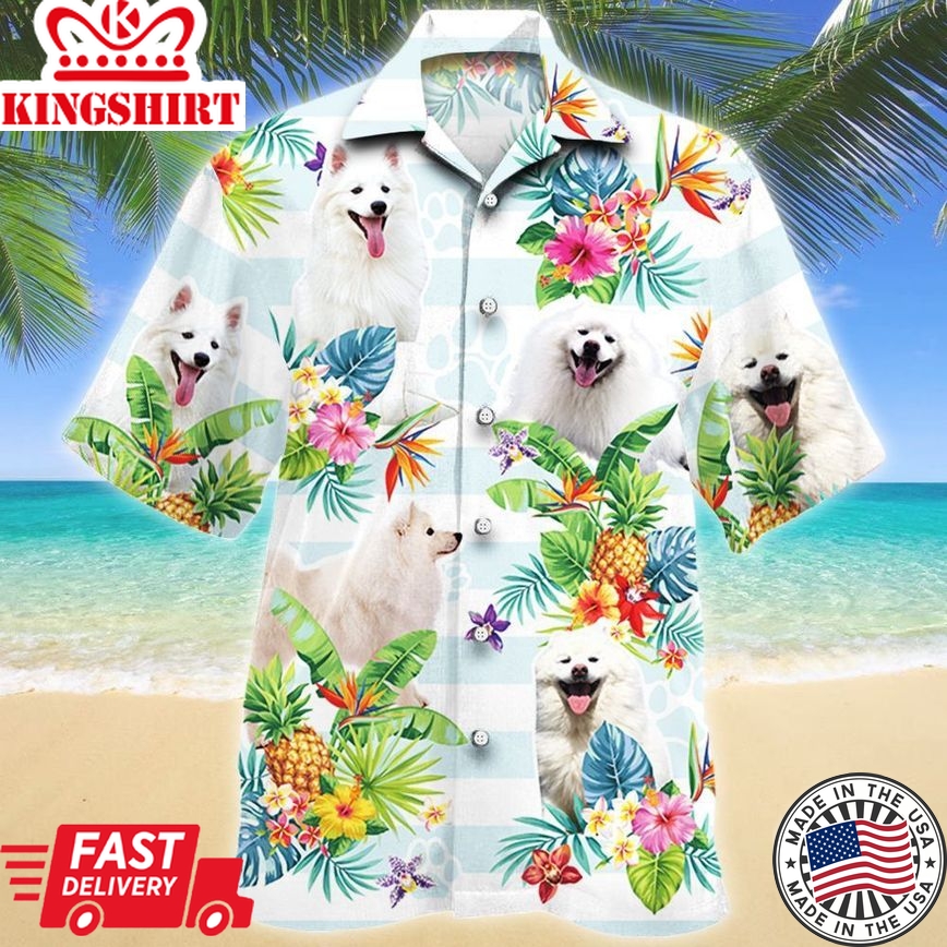 American Eskimo Dog Tropical Flower Hawaii Shirt, Dog Trendy Hawaiian Shirt Men, Short Sleeve Hawaiian Aloha Shirt