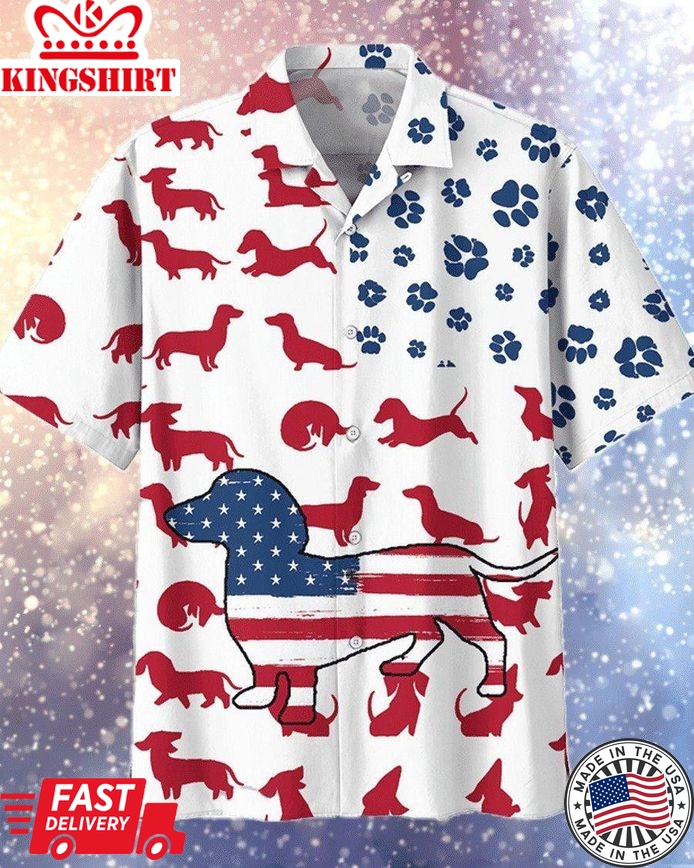 American Flag Dachshund Trendy Hawaiian Shirt For