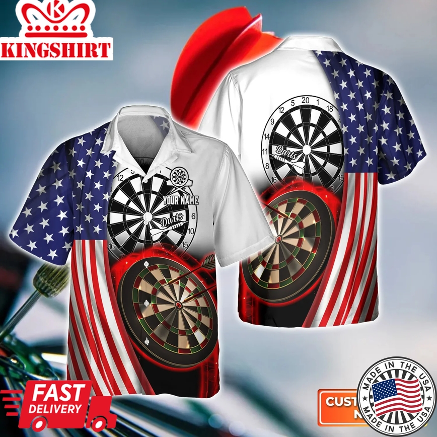 American Flag Dartboart Personalized Name 3D Trendy Hawaiian Shirt For Darts Player