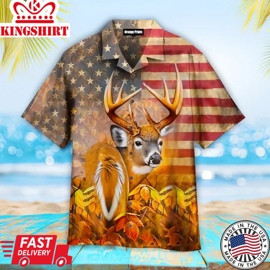 American Flag Deer Hunting Trendy Hawaiian Shirt For