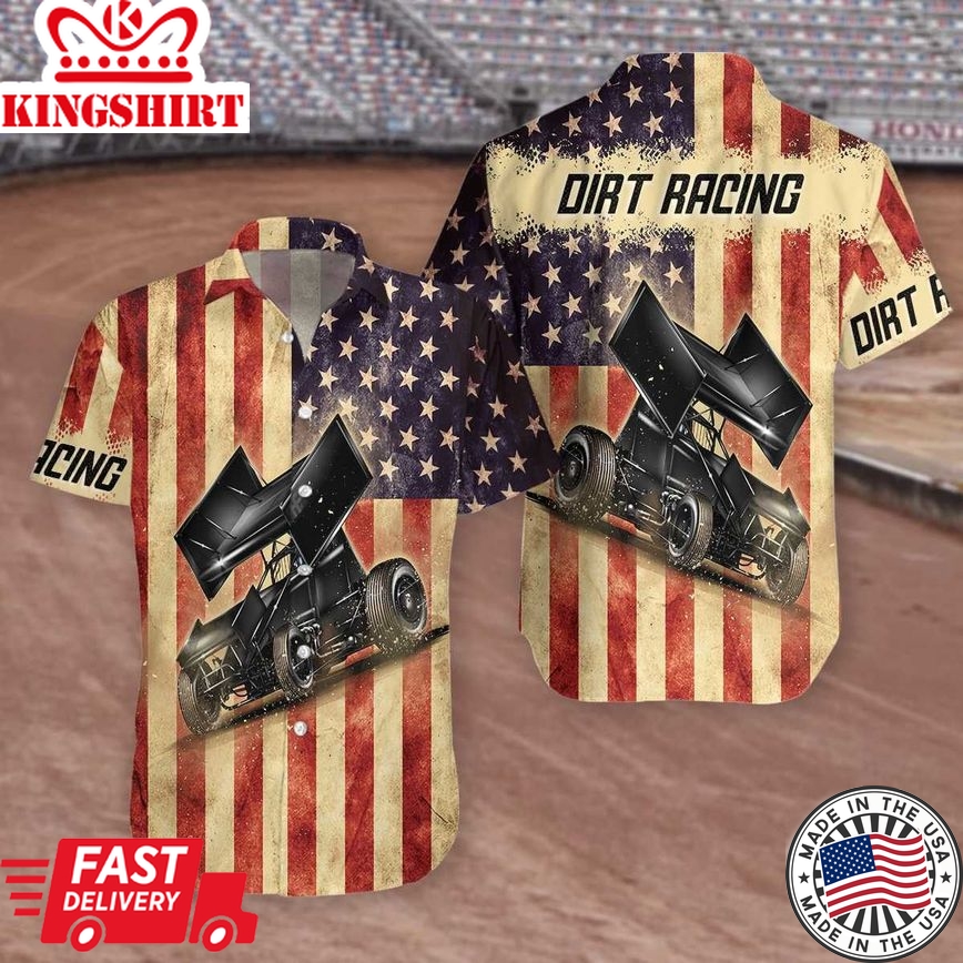 American Flag Dirt Racing Trendy Hawaiian Shirt