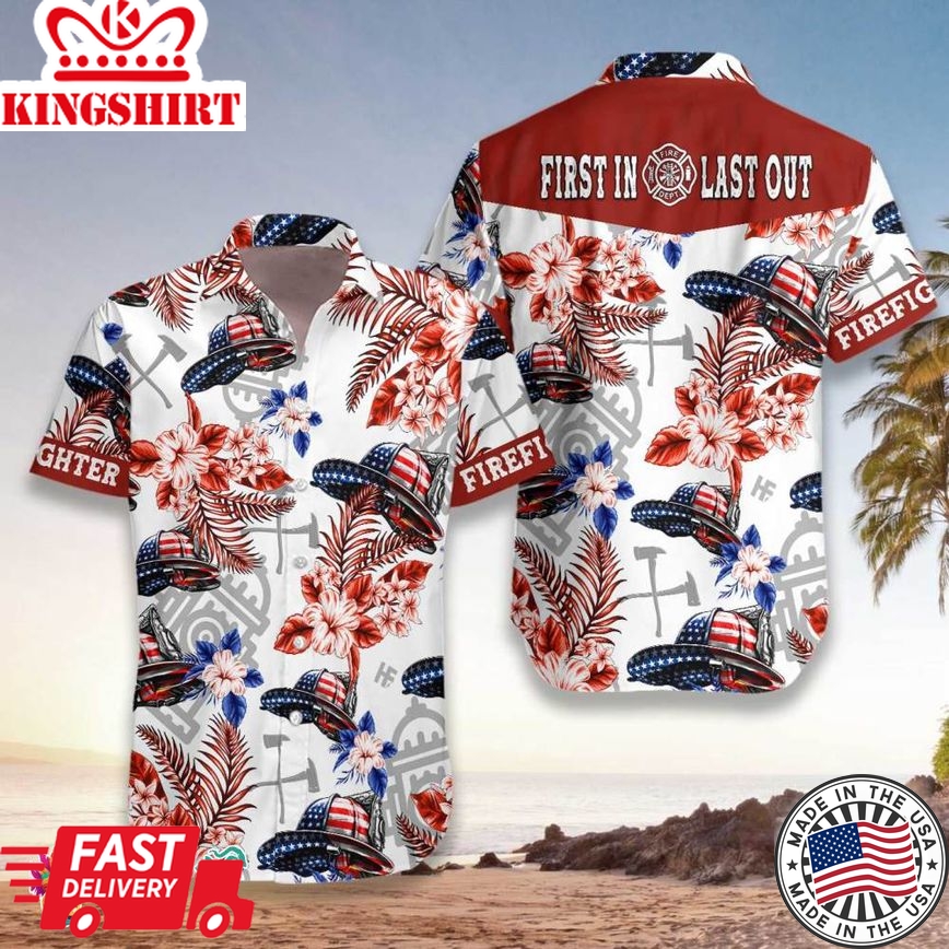 American Flag Firefighter Helmet Seamless Firefighter Hawaiian Shirt, Texas Bluebonnet Firefighter Shirt For Men