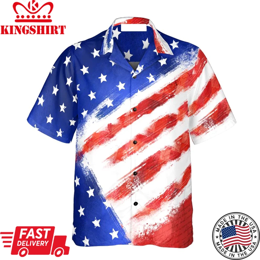 American Flag Hawaiin Shirt For Men, 4Th Of July Trendy Hawaiian Shirt