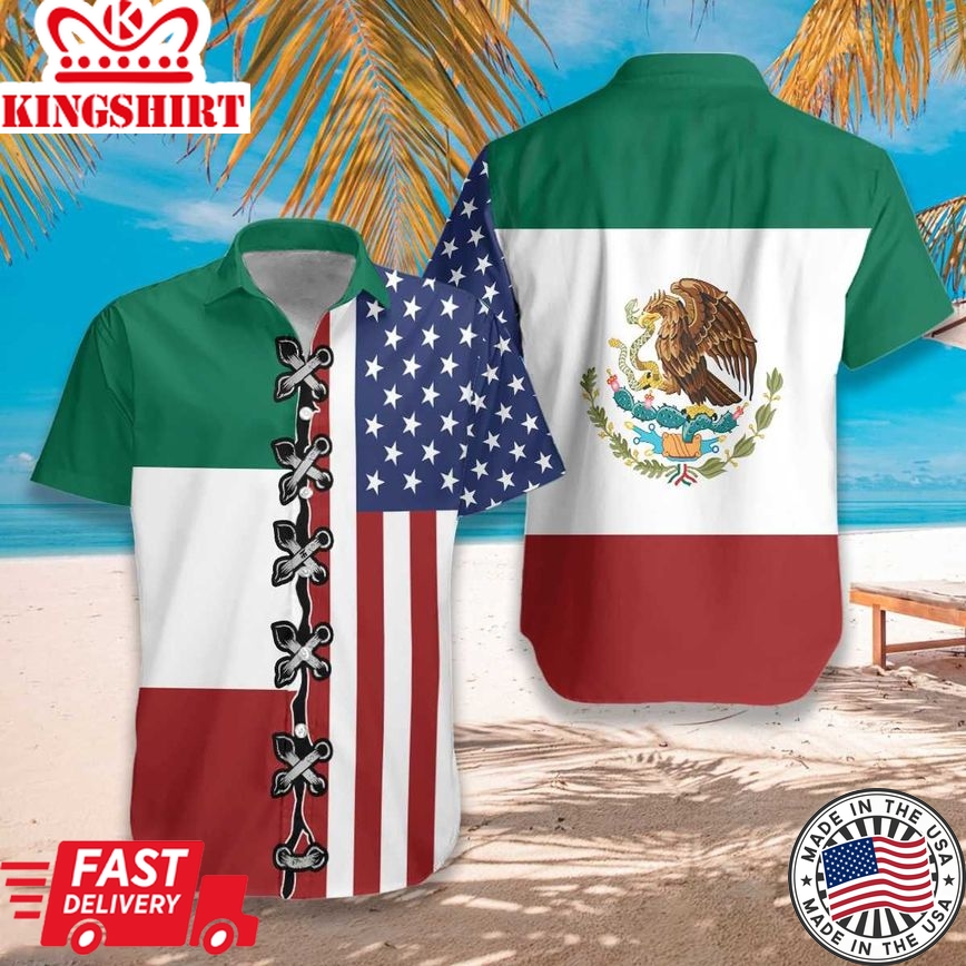 American Flag Mexico Flag Trendy Hawaiian Shirt, Patriot Aloha Shirt For Men & Women, Best Gift For Husband, Wife