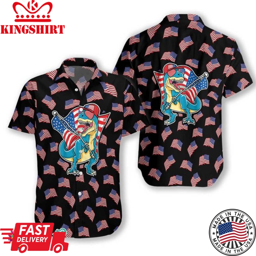 American Flag T-Rex Hawaiian Shirt