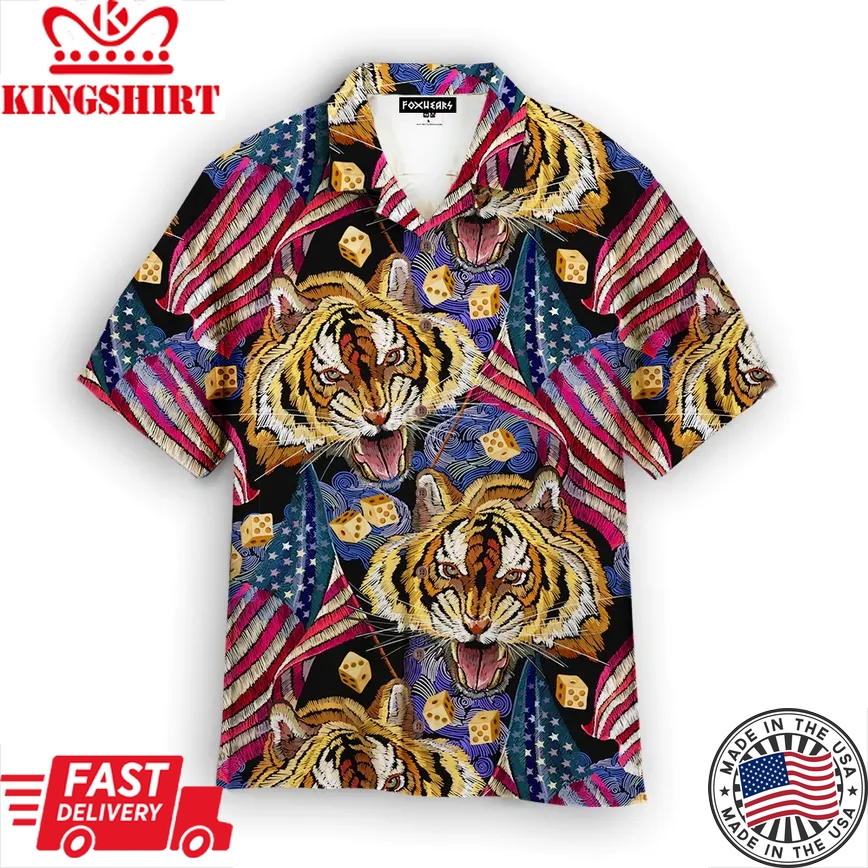 American Flag Tiger Head Trendy Hawaiian Shirt