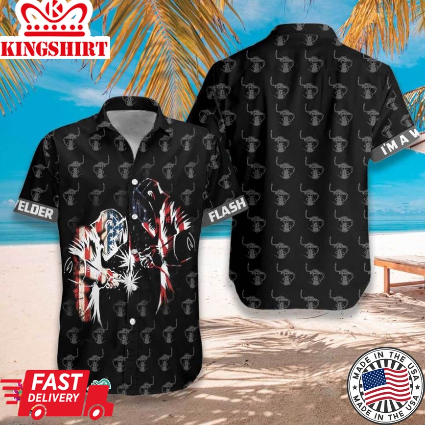 American Flag Welder Hawaiian Shirt