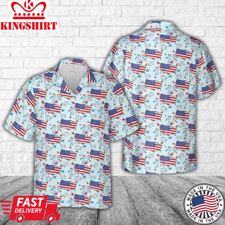 American Map 4Th Of July Trendy Hawaiian Shirt, Short Sleeve Trendy Hawaiian Shirt For Men